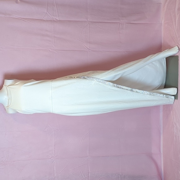 BCX Dress White Halter Maxi Long Bridal Dress with Sparkly Silver Trim size XL - Picture 1 of 11